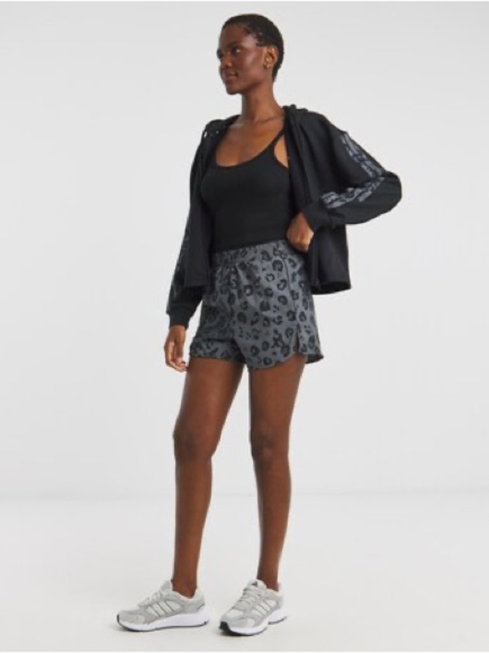 36. Adidas • NWT Grey Leopard Print Athletic Shorts